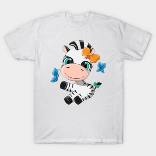 Cute zebra with a bow on his head. T-Shirt